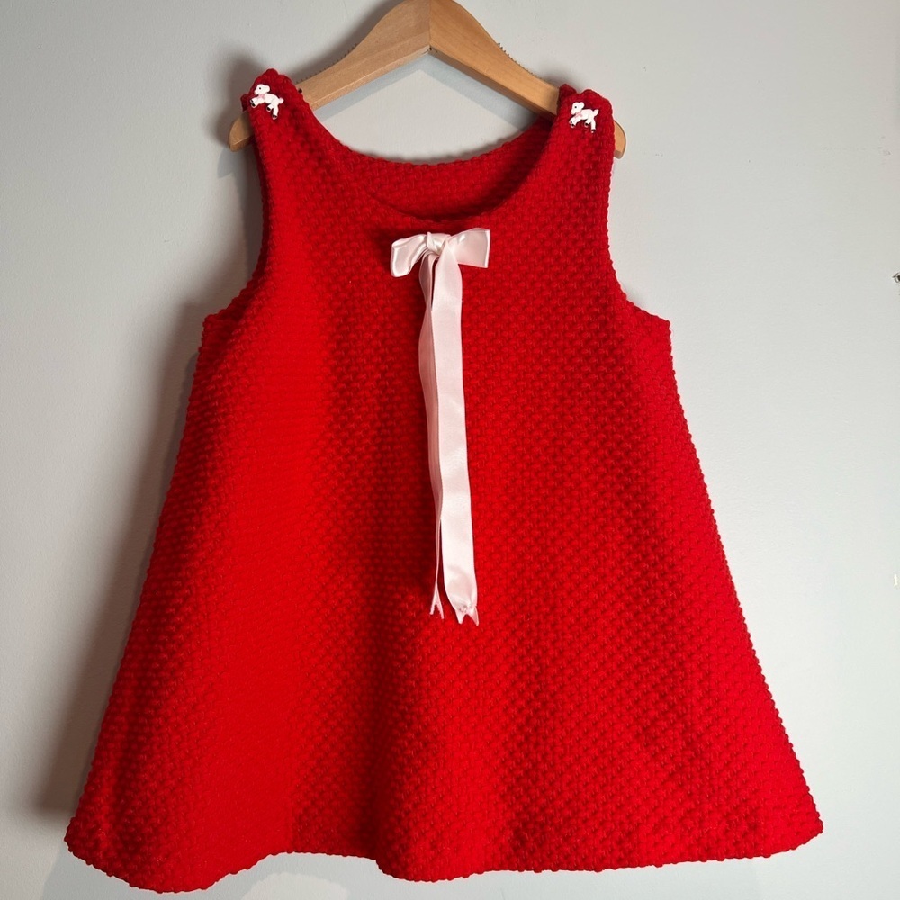 Handmade Sleeveless Dress Red w Bow & Lamb Buttons